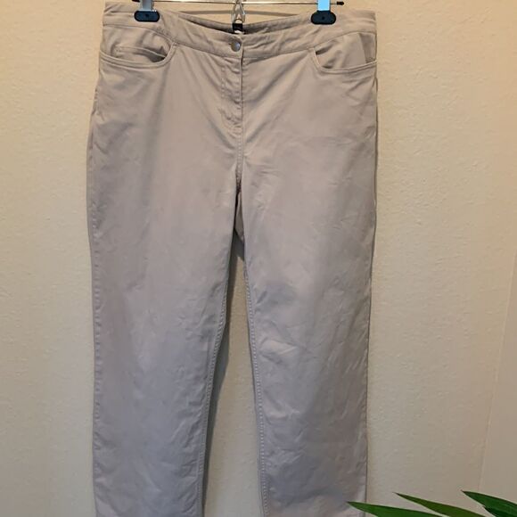 Eileen Fisher High Rise Khaki Wide Leg Dress Pant Trouser, Size Large - Picture 2 of 10